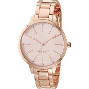 🔥 Nine West Crystal Accented Bracelet Women Pink Mineral Adjustable Clasp Watch